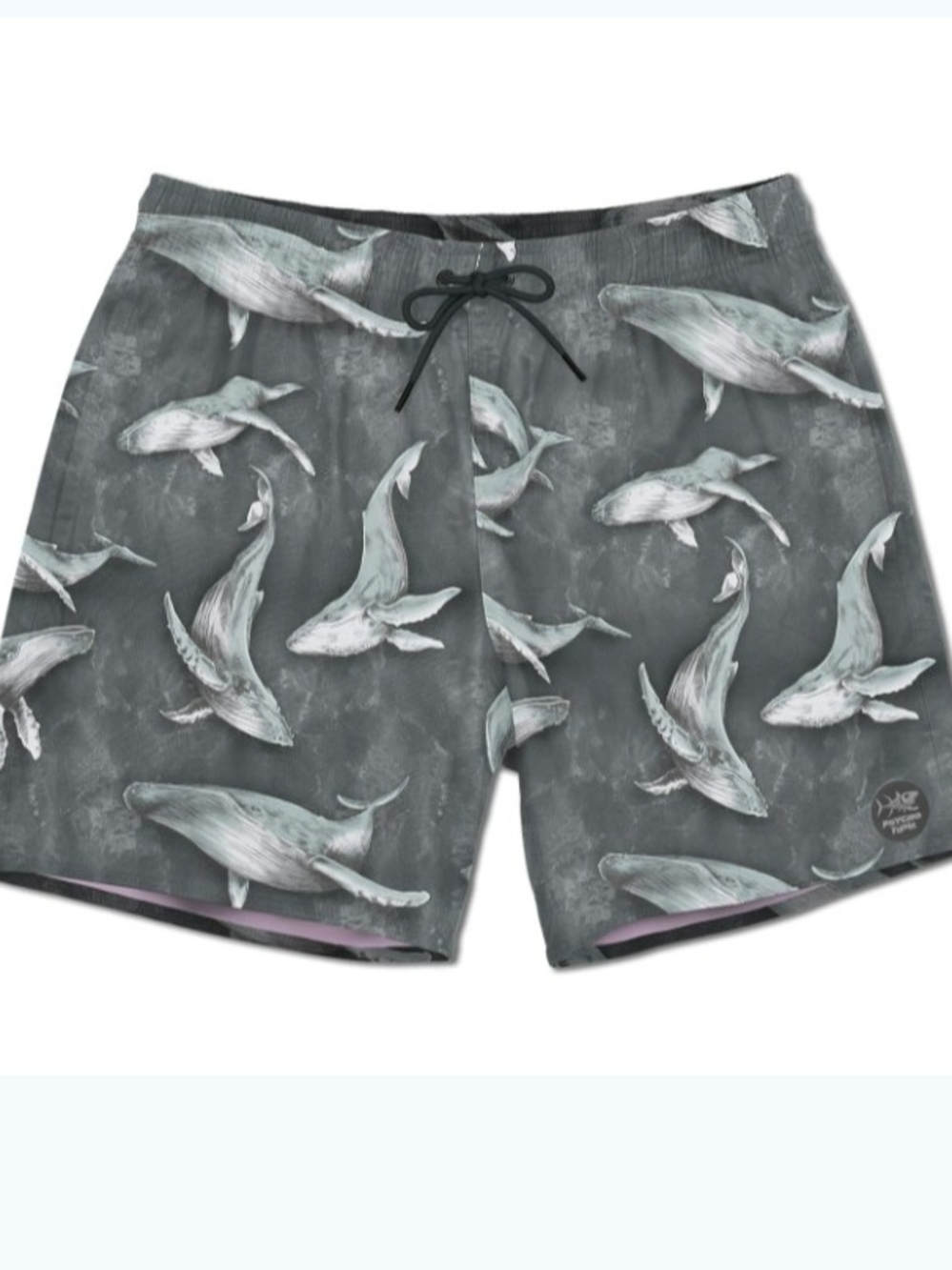 Psycho Tuna Men's Grey Whale Print Swim Shorts Small